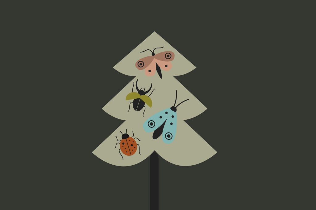 Ilustración árbol navidad insectos